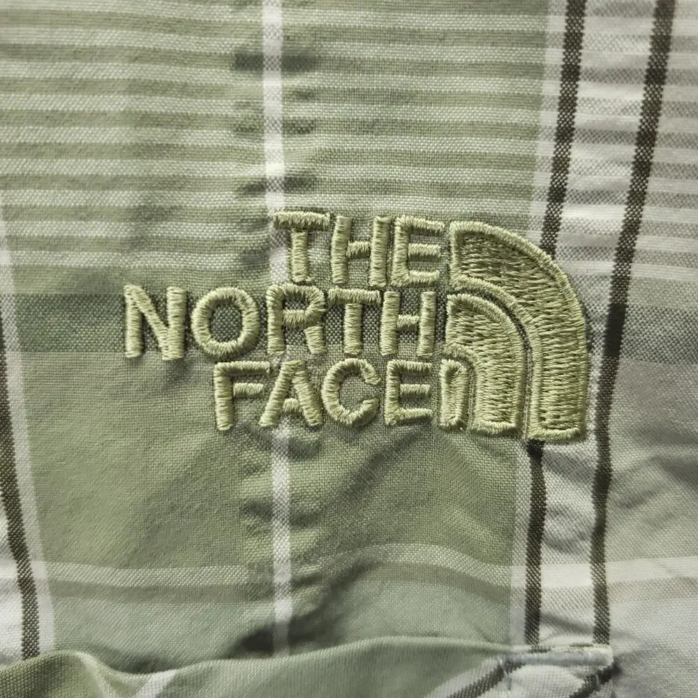 The North Face Shirt Mens Large Olive Green Plaid Nylon Short Sleeve Button-Up